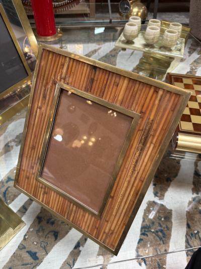 Italian Mid Century Brass and Bamboo Picture Frame 1970s