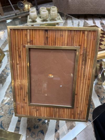 Italian Mid Century Brass and Bamboo Picture Frame 1970s