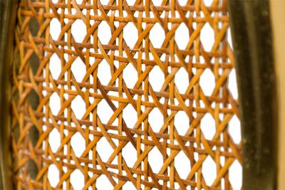 Italian Mid Century Brass and Black Patent Leather Scroll Back Side Chair