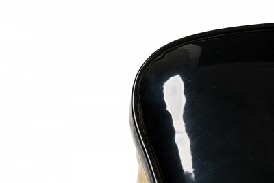 Italian Mid Century Brass and Black Patent Leather Scroll Back Side Chair