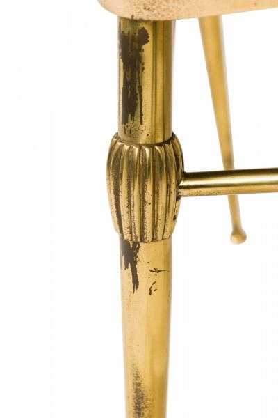 Italian Mid Century Brass and Black Patent Leather Scroll Back Side Chair