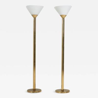 Italian Mid Century Brass and Glass Torchiere Floor Lamps 1960