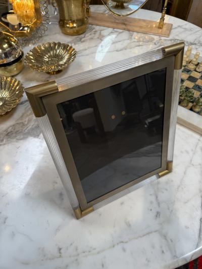 Italian Mid Century Brass and Lucite Picture Frame 1970s