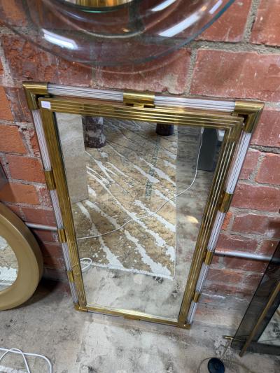 Italian Mid Century Brass and Lucite Wall Mirror 1970s
