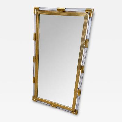 Italian Mid Century Brass and Lucite Wall Mirror 1970s