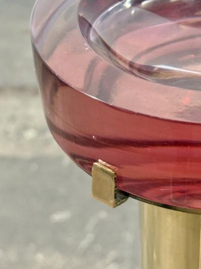 Italian Mid Century Brass and Red Lucite Pedestal Ashtray 1970s