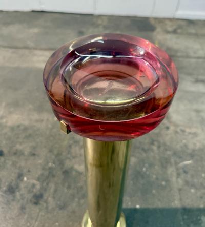 Italian Mid Century Brass and Red Lucite Pedestal Ashtray 1970s