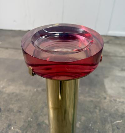 Italian Mid Century Brass and Red Lucite Pedestal Ashtray 1970s