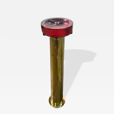 Italian Mid Century Brass and Red Lucite Pedestal Ashtray 1970s