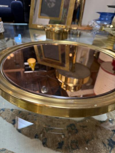 Italian Mid Century Brass and Smoked Mirror Serving Tray 1970s