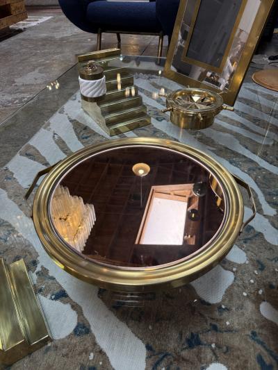 Italian Mid Century Brass and Smoked Mirror Serving Tray 1970s