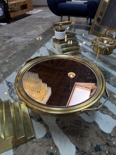 Italian Mid Century Brass and Smoked Mirror Serving Tray 1970s