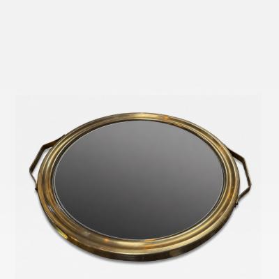 Italian Mid Century Brass and Smoked Mirror Serving Tray 1970s
