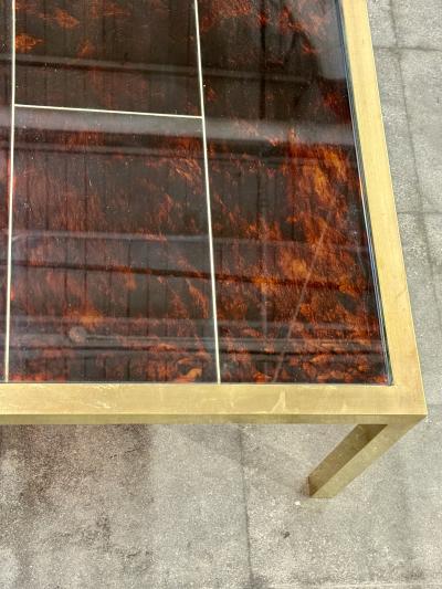 Italian Mid Century Brass and Tortoiseshell Style Coffee Table 1970s