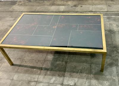 Italian Mid Century Brass and Tortoiseshell Style Coffee Table 1970s