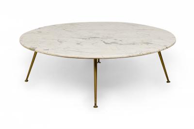 Italian Mid Century Carrera Marble Round Coffee Cocktail Table