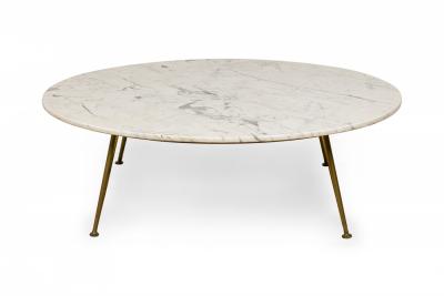 Italian Mid Century Carrera Marble Round Coffee Cocktail Table