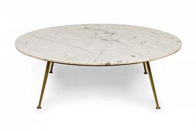 Italian Mid Century Carrera Marble Round Coffee Cocktail Table