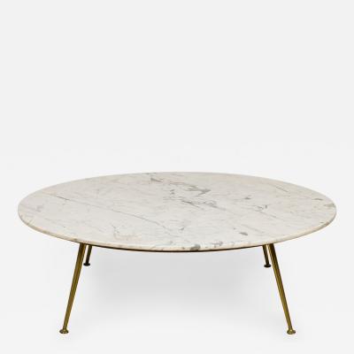 Italian Mid Century Carrera Marble Round Coffee Cocktail Table