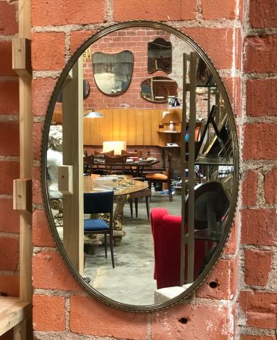 Italian Mid Century Carved Brass Oval Mirror 1950s