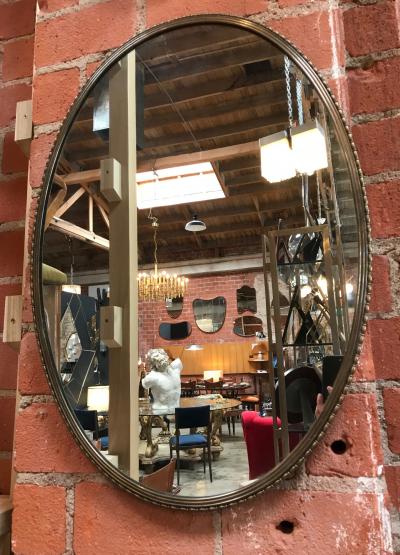 Italian Mid Century Carved Brass Oval Mirror 1950s