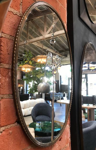 Italian Mid Century Carved Brass Oval Mirror 1950s