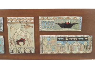 Italian Mid Century Ceramic Panel with 5 Mounted Plaques