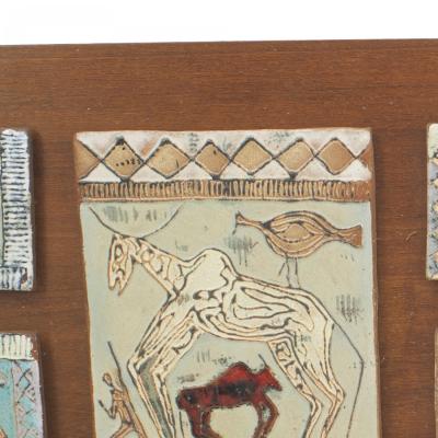 Italian Mid Century Ceramic Panel with 5 Mounted Plaques