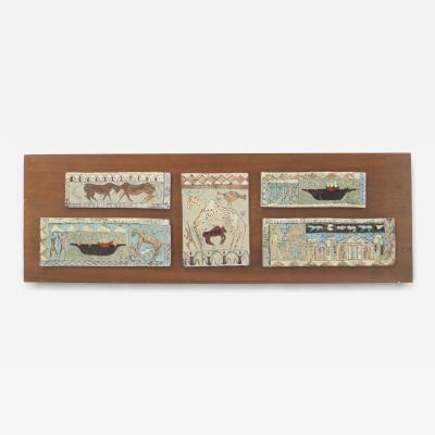 Italian Mid Century Ceramic Panel with 5 Mounted Plaques