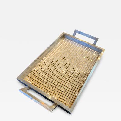 Italian Mid Century Chrome and Vienna Cane Serving Tray 1970s