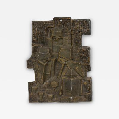 Italian Mid Century Cubist Bronze Wall Plaque