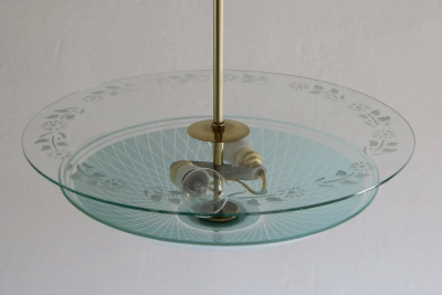 Italian Mid Century Double Disc Pendant Lamp in Turquoise Color 1950s