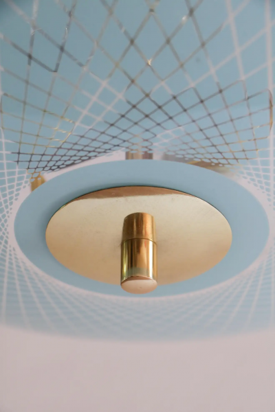 Italian Mid Century Double Disc Pendant Lamp in Turquoise Color 1950s