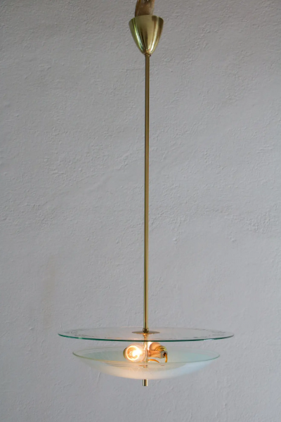 Italian Mid Century Double Disc Pendant Lamp in Turquoise Color 1950s