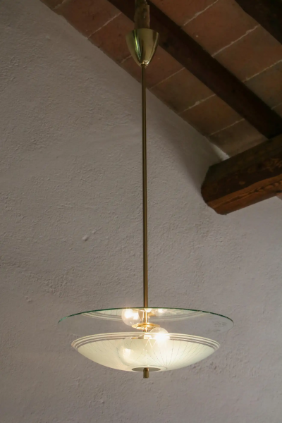 Italian Mid Century Double Disc Pendant Lamp in Turquoise Color 1950s