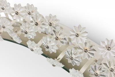 Italian Mid Century Floral Round Murano Glass Wall Mirror