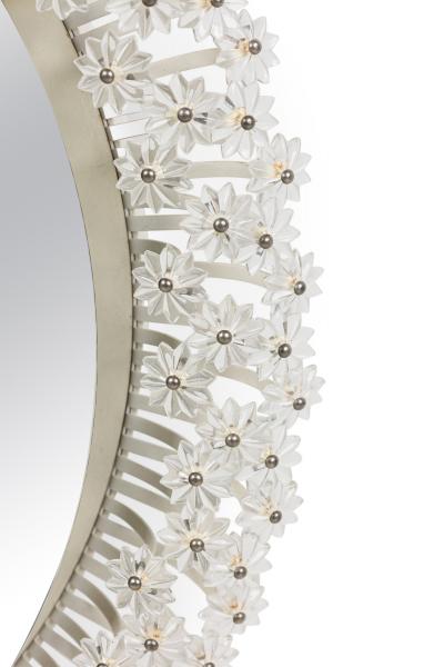 Italian Mid Century Floral Round Murano Glass Wall Mirror