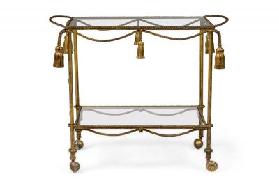 Italian Mid Century Gilt Metal Tassle Bar Cart
