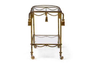 Italian Mid Century Gilt Metal Tassle Bar Cart