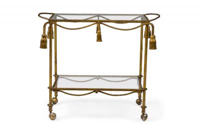 Italian Mid Century Gilt Metal Tassle Bar Cart