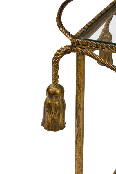 Italian Mid Century Gilt Metal Tassle Bar Cart
