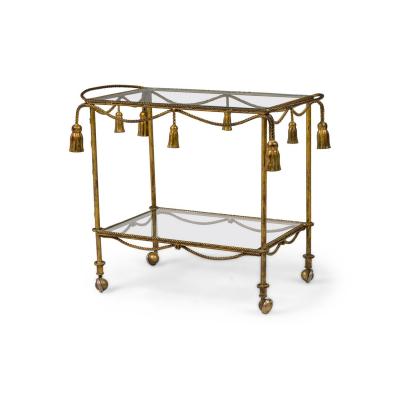 Italian Mid Century Gilt Metal Tassle Bar Cart