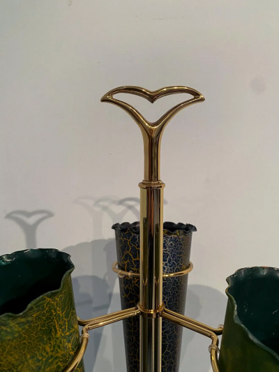 Italian Mid Century Green Color Umbrella Stands Cracked Effect 1950s