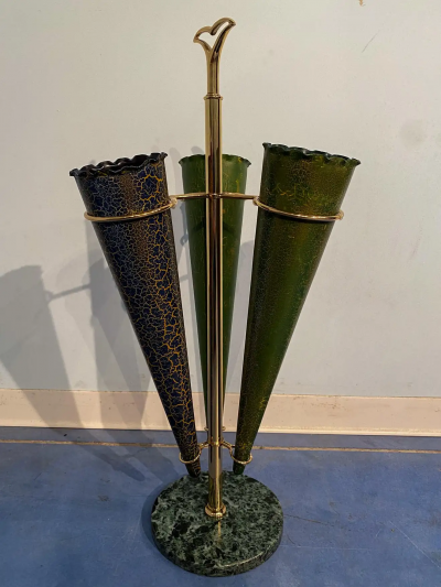 Italian Mid Century Green Color Umbrella Stands Cracked Effect 1950s