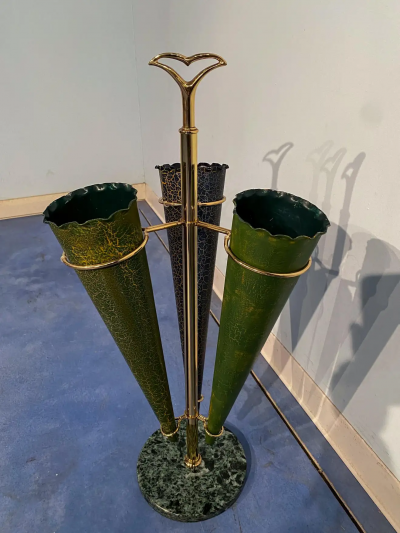 Italian Mid Century Green Color Umbrella Stands Cracked Effect 1950s