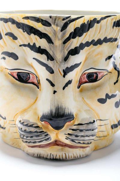 Italian Mid Century Hand Painted Tiger Planter