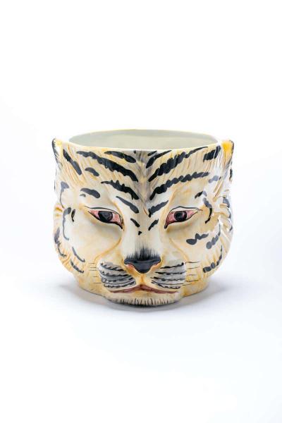 Italian Mid Century Hand Painted Tiger Planter