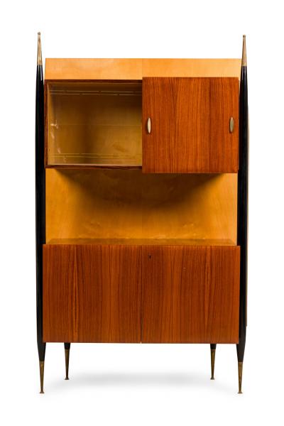 Italian Mid Century Lacquered Mahogany and Sycamore Wall Cabinet