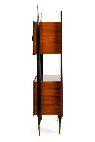 Italian Mid Century Lacquered Mahogany and Sycamore Wall Cabinet