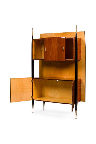 Italian Mid Century Lacquered Mahogany and Sycamore Wall Cabinet